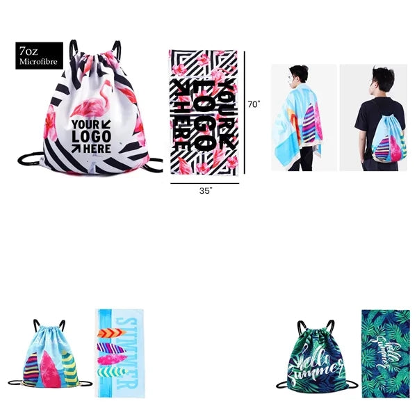 Drawstring Bag with Folding Beach Towel 63" x 31.5"