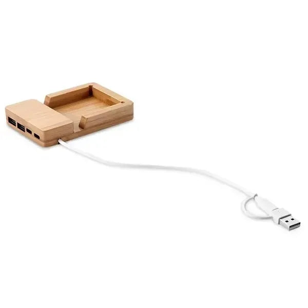 Bamboo USB Hub with Wood Phone Holder