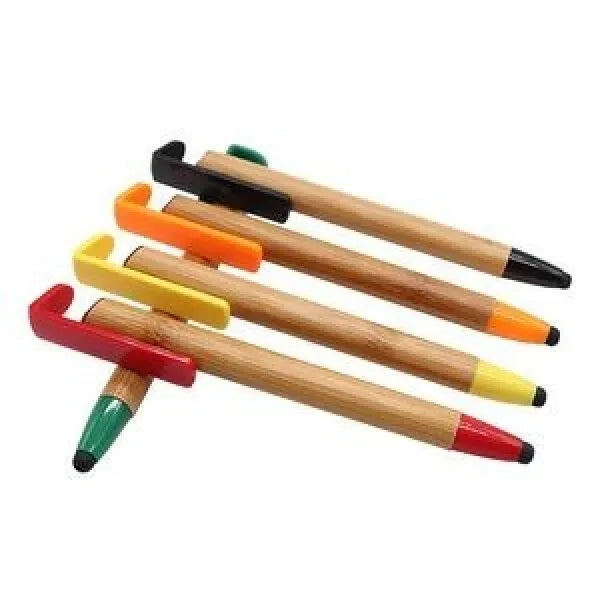 2-In-1 Eco-Friendly Bamboo Ballpoint Pen With Phone Holder