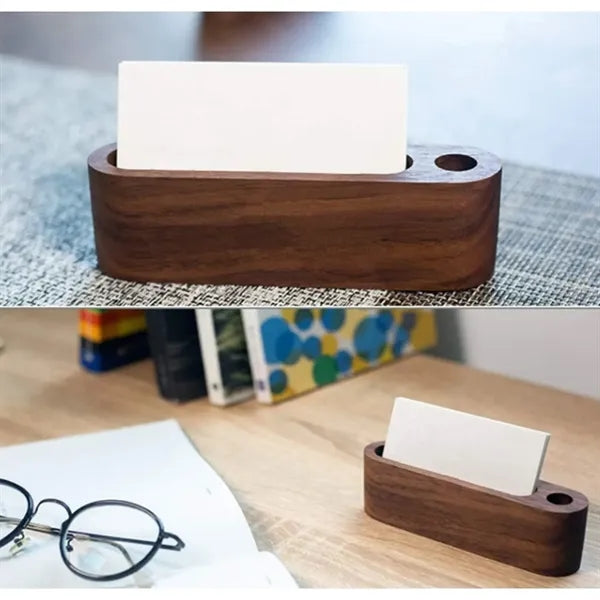 Walnut Wood Business Card Display Stand W/Pen Holder