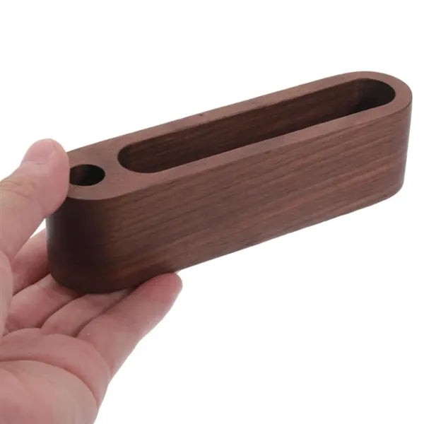 Walnut Wood Business Card Display Stand W/Pen Holder