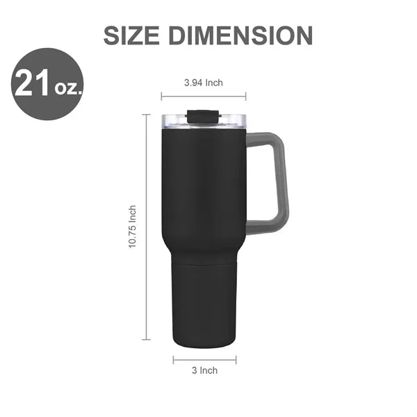 21 oz. Stainless Steel Mug w/ Handle, Straw, Can Cooler
