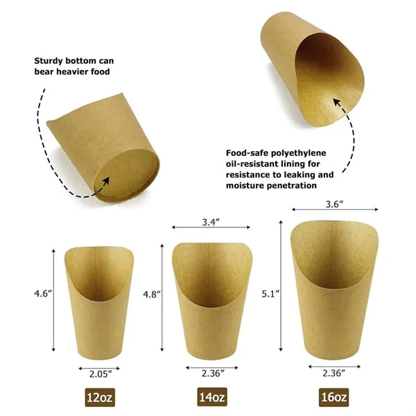 12Oz Disposable Kraft Paper French Fry Cups