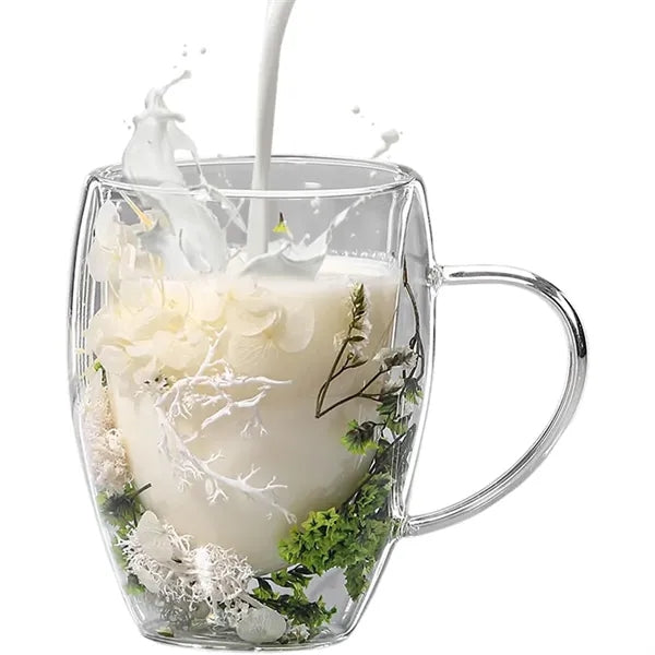 Dried Flowers Double Wall Glass Coffee Mugs