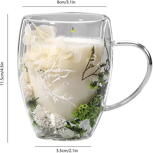Dried Flowers Double Wall Glass Coffee Mugs