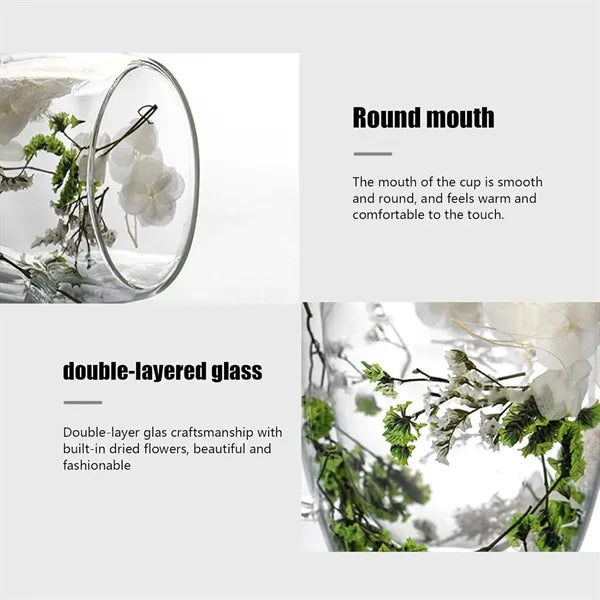 Dried Flowers Double Wall Glass Coffee Mugs