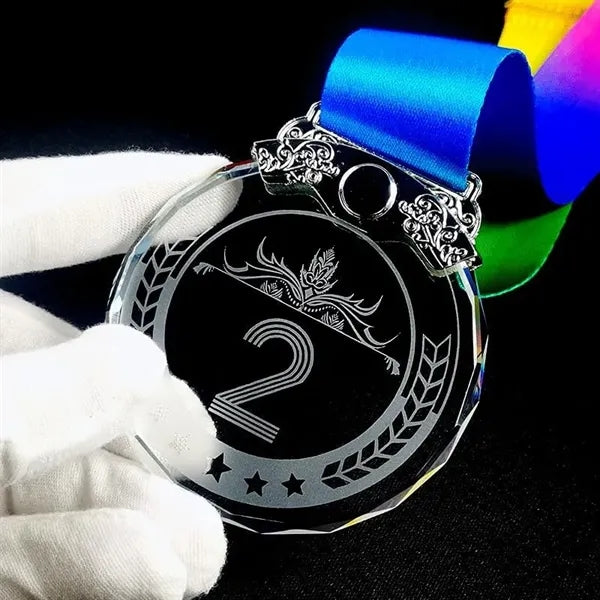 Crystal Glass Awards Medals With Ribbon