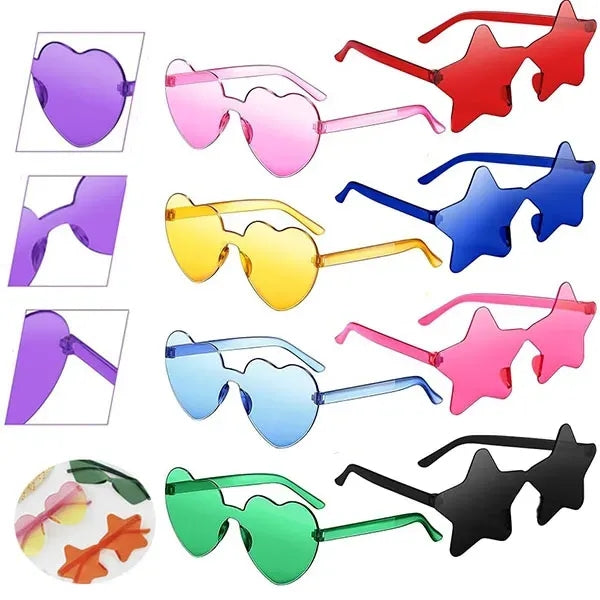 Frameless Star Transparent Colorful Heart Shaped Sunglasses