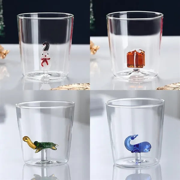 3D Glass Cup with Cute Animal Figurine Inside Coffee Mug /Hi