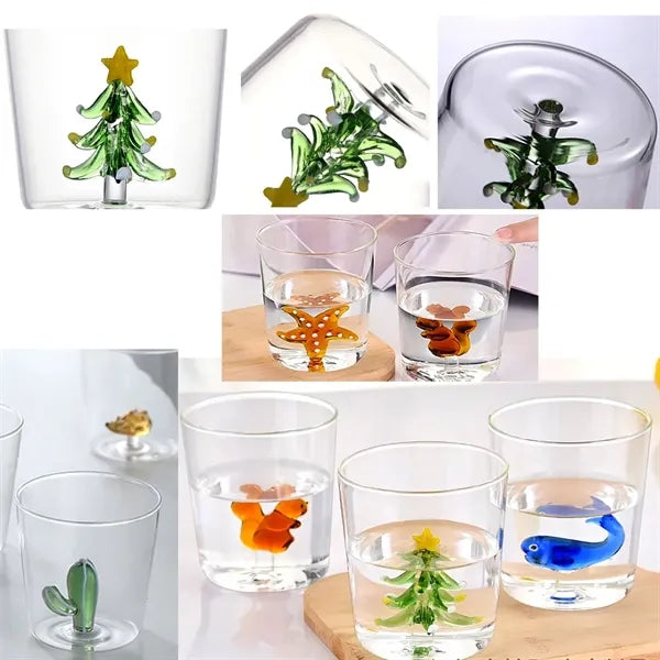 3D Glass Cup with Cute Animal Figurine Inside Coffee Mug /Hi