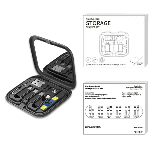 6-in-1 Multi-Function Data Cable Storage Set with Mirror