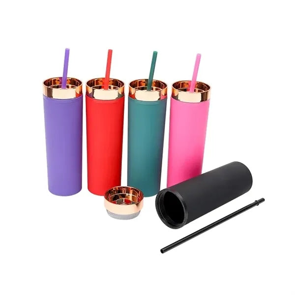 16oz Plastic Straight Tumbler With Straw