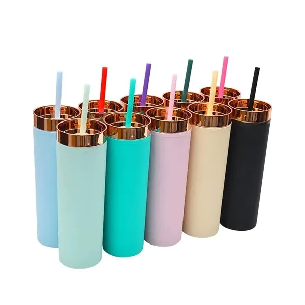16oz Plastic Straight Tumbler With Straw