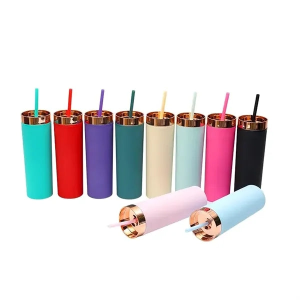 16oz Plastic Straight Tumbler With Straw