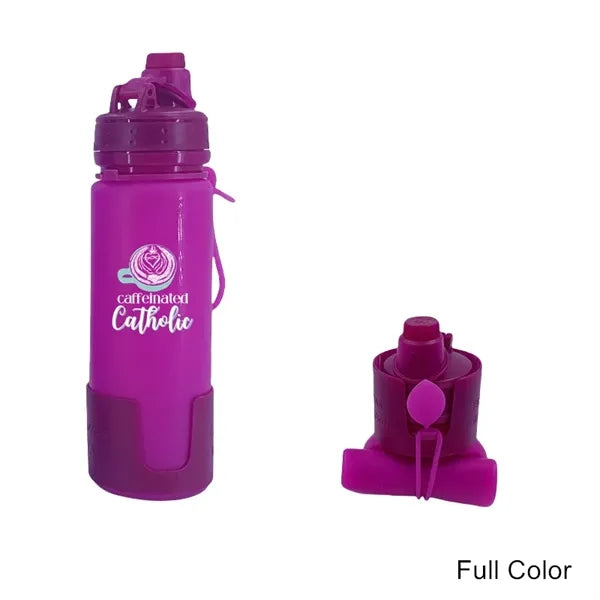 17 oz Silicone Collapsible Sports Water Bottle With Handle