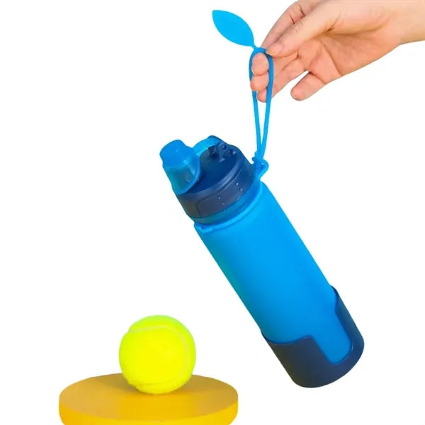 17 oz Silicone Collapsible Sports Water Bottle With Handle