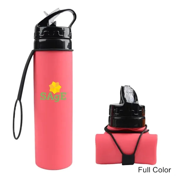 20 oz Collapsible Silicone Water Bottle With Straw Lid