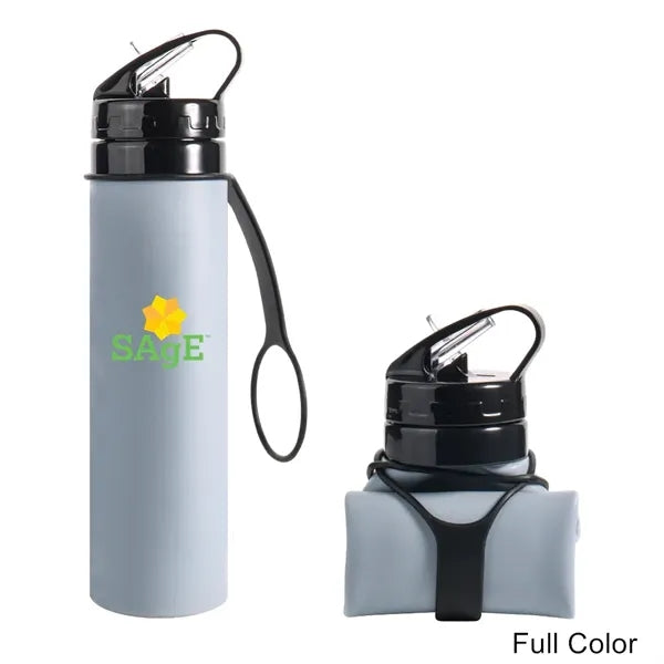 20 oz Collapsible Silicone Water Bottle With Straw Lid