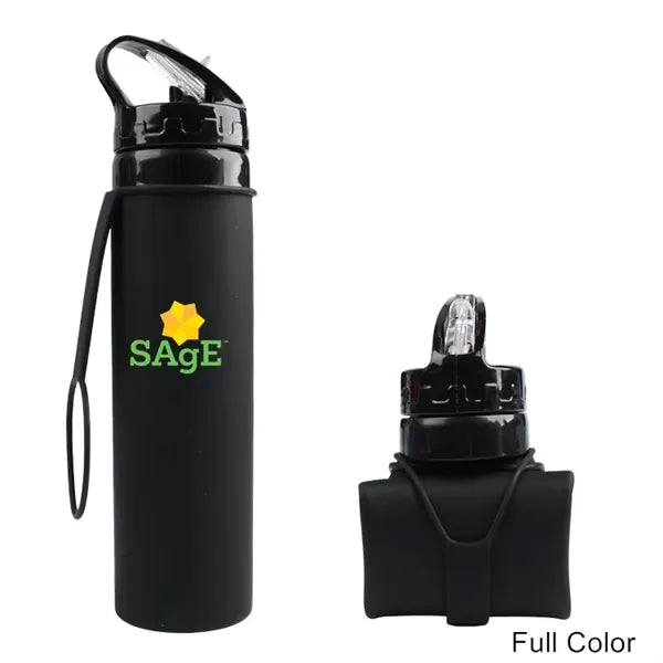 20 oz Collapsible Silicone Water Bottle With Straw Lid