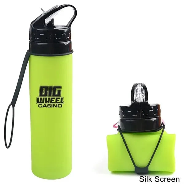 20 oz Collapsible Silicone Water Bottle With Straw Lid