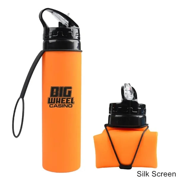 20 oz Collapsible Silicone Water Bottle With Straw Lid