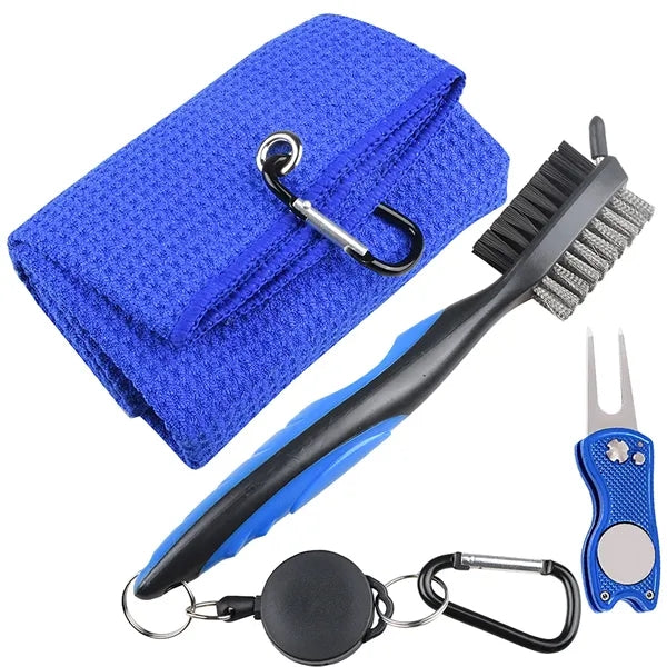 Golf Towel and Brush Set Includes Divot Repair Tool