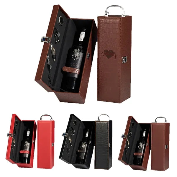 Leather Wine Gift Boxes with 4-Piece Accessories Set