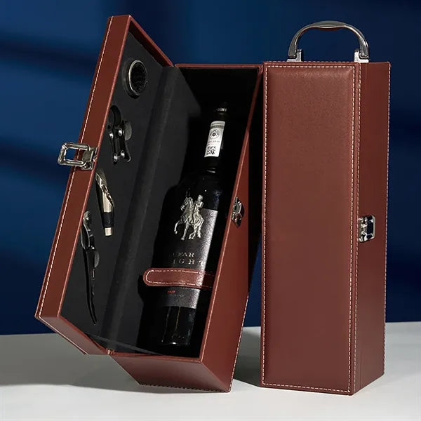 Leather Wine Gift Boxes with 4-Piece Accessories Set