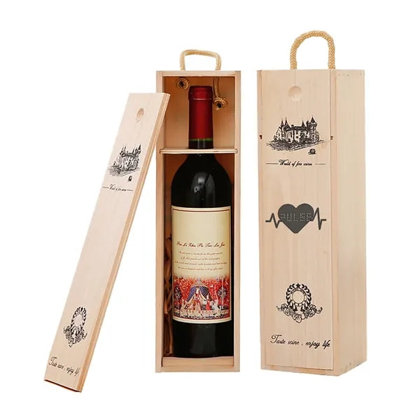 Wooden Wine Box with Handle for Christmas Birthday Party