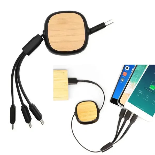 Bamboo Retractable 3-in-1 Charging Cables