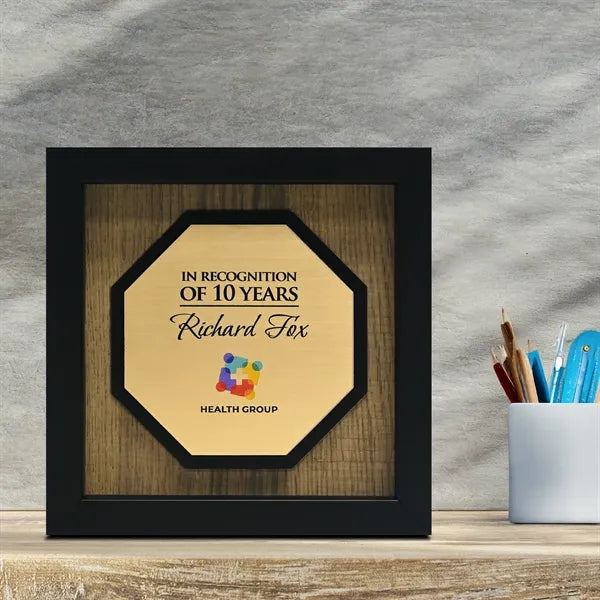 Newbury 6" x 6" Octagon Award with Brushed Gold Plate