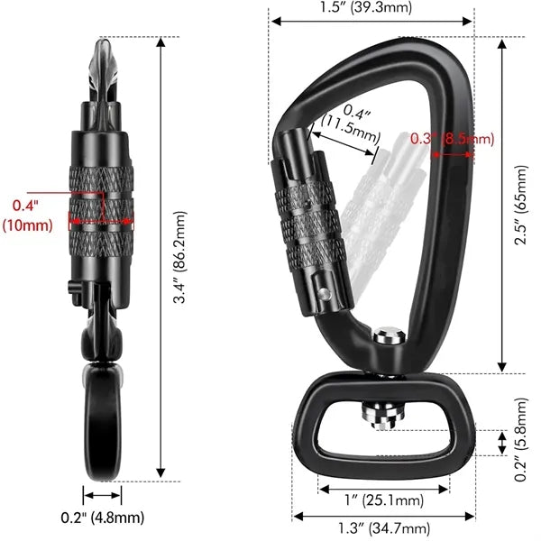 Locking Carabiner Clip with Swivel Ring