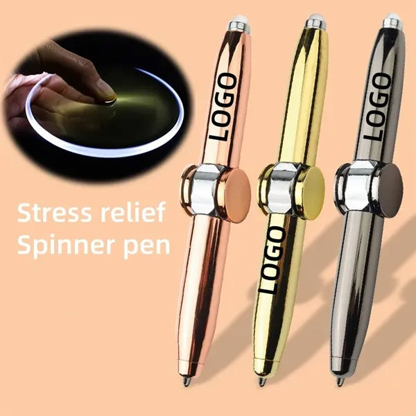 Fingertip Gyro Spinner Ballpoint Pen w/LED Light & Stylus