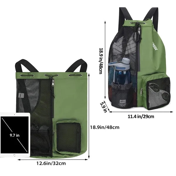 Mesh Drawstring Swimming Backpack with Waterproof Wet Pocket