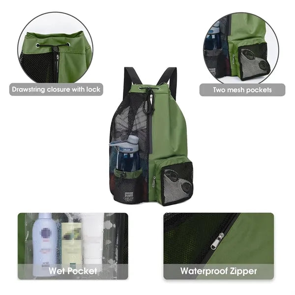 Mesh Drawstring Swimming Backpack with Waterproof Wet Pocket