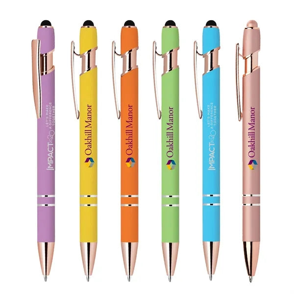 Soft Touch Ballpoint Stylus Pen with Rose Gold Accents
