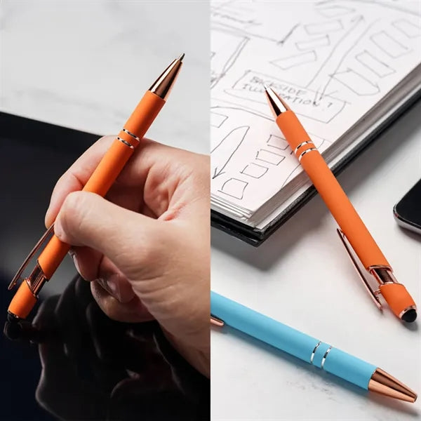 Soft Touch Ballpoint Stylus Pen with Rose Gold Accents