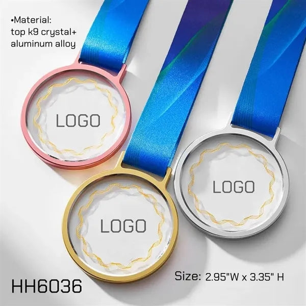 Metal Crystal Medals with Ribbon