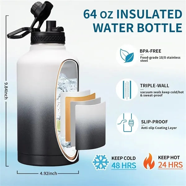 64oz Vacuum Insulated Water Bottles with Paracord Handle