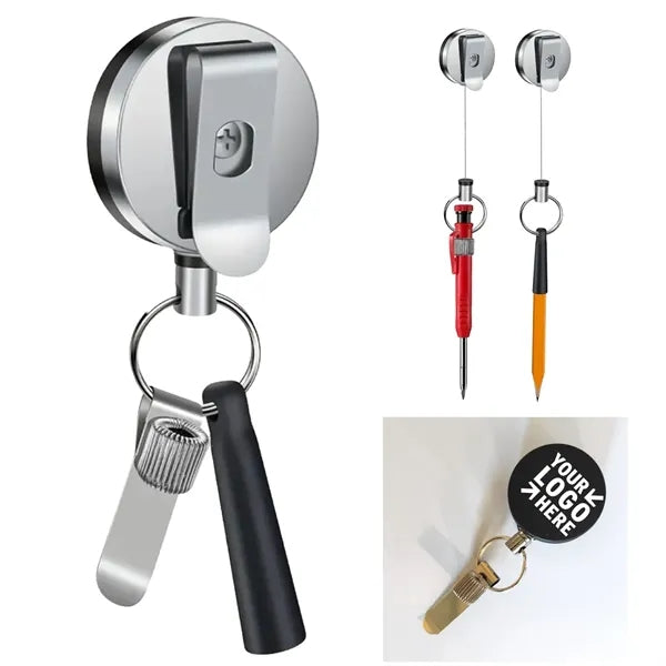 Metal Retractable Badge Reel w/ Silicone Pen Holder & Clip