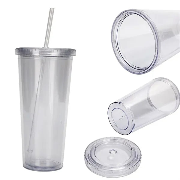 24 Oz Transparent Plastic Water Bottle Double Wall