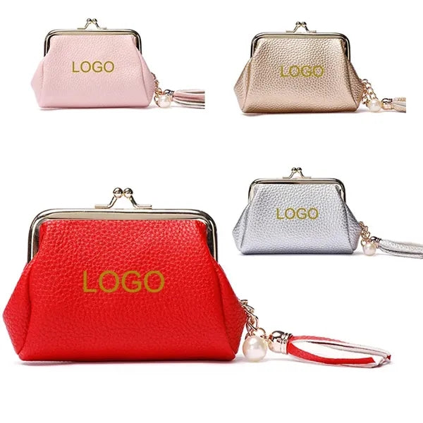 Leather Kiss Lock Coin Purse Wallet