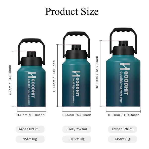 64/87/128oz Large Stainless Steel Sports Metal Water Flask