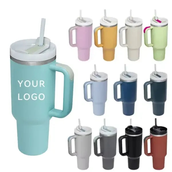 Stainless Steel Tumbler with Handle and Straw Lid-30OZ