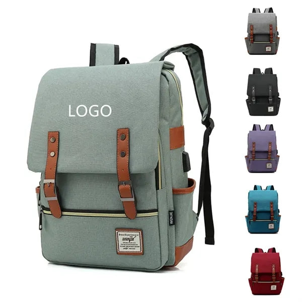 Vintage Laptop Backpack with USB Charging