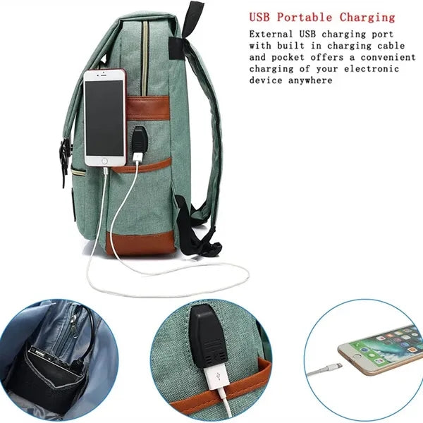 Vintage Laptop Backpack with USB Charging