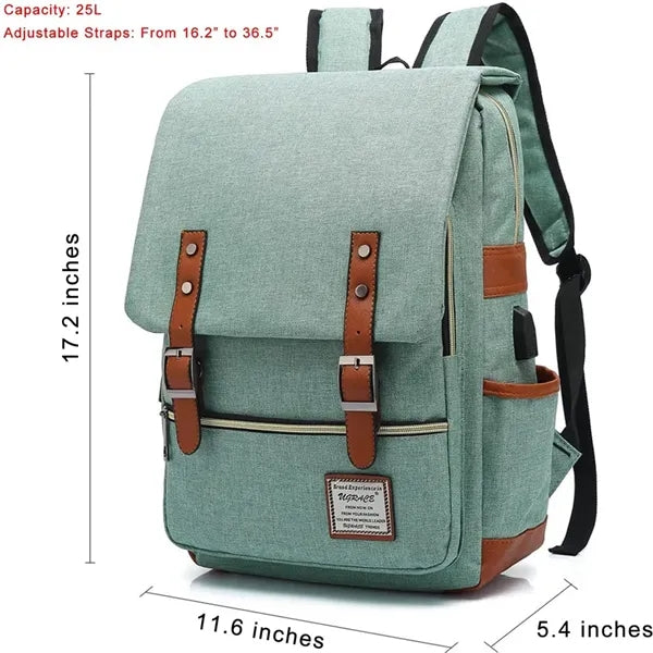 Vintage Laptop Backpack with USB Charging