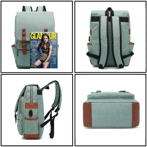 Vintage Laptop Backpack with USB Charging