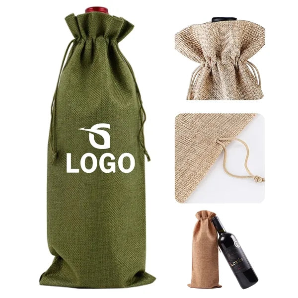 Drawstring Linen Wine Bag