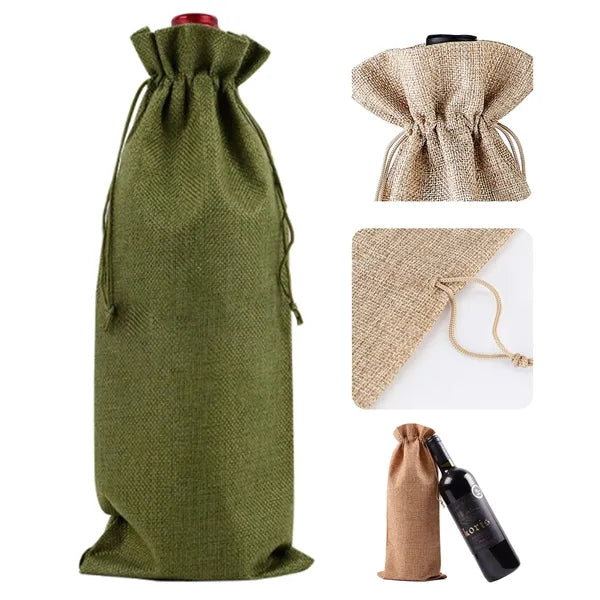 Drawstring Linen Wine Bag